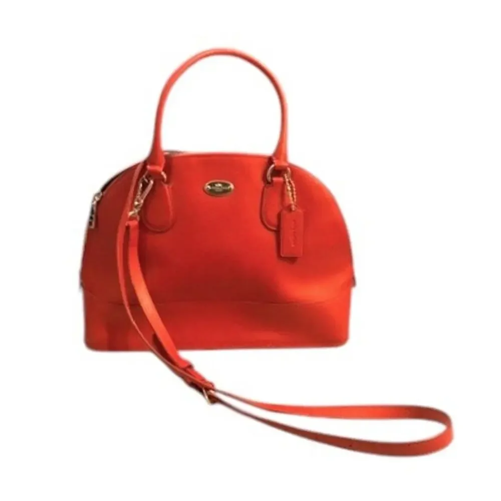 Coach Cora Dome Satchel Crossbody Bag Orange Red Saffiano Leather EUC